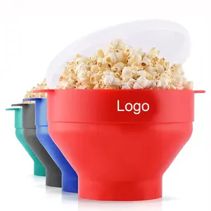 2023 Home DlY Bpa Free Microondas Plegable Silicona Popcorn Popper Maker Tazón plegable de silicona con tapa Popcorn Maker