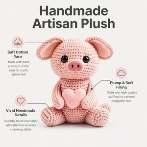 Peluche Maialino Cuoricino, Stile Lavorazione a Maglia e Uncinetto, Bambola Imbottita Adorabile e Confortevole - Product Image 4