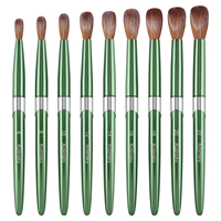 Ensemble de pinceaux à ongles Kolinsky en marque privée, 9 tailles, manche en métal vert brillant, vente en gros, outils de manucure pour salon