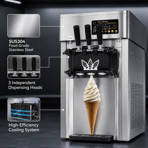 Máquina de Helado Suave Comercial A-168, 18L/H, 3 Cabezales, con Compresor <span class=keywords><strong>Panasonic</strong></span> para Cafetería y Heladería - Product Image 2