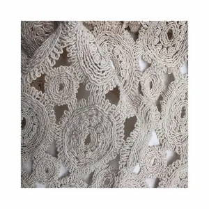 Sản xuất 100% bông sợi dây thừng màu trắng guipure Crochet thêu ren vải cho shits & Cardigan