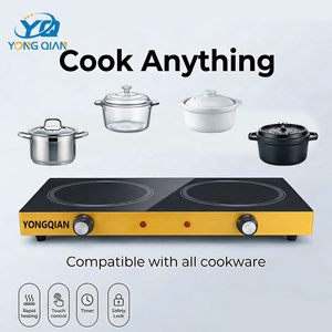 <span class=keywords><strong>Estufa</strong></span> Eléctrica de Cerámica de Doble Quemador de 2400W, Placa Calefactora Doble <span class=keywords><strong>Infrarroja</strong></span> Dorada, Cocina Portátil de Sobremesa - Product Image 3
