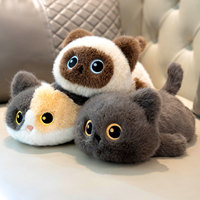 Jolie poupée chat noir couché, chat calico, jouet en peluche courte, chat siamois, jouet en peluche, 31 cm-50 cm, poupée de confort, cadeau pour les filles