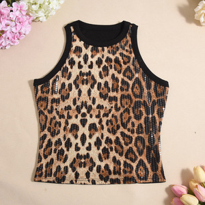 Bead Leopard Print Vest Sexy Color Sleeveless <b>Top</b> for Women T Shirt Fashion - Product Image 6