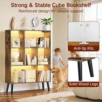 Étagère à livres en bois moderne avec télécommande tactile, rangement ouvert, lumière à intensité variable, gain de place, pour la maison, le bureau, le salon
