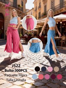 Pantalones Culottes de Cintura Alta, Largos hasta el Tobillo, Corte Holgado, con Cordón Ajustable, Deportivos, de Color Sólido, Tejidos en Spandex y Poliéster, para Verano - Product Image 3