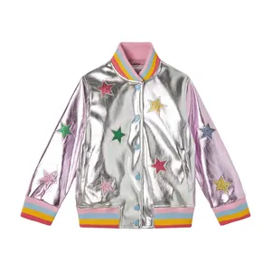 Customized patchwork leather jacket sequin patch bomber jacket for boy sand girls