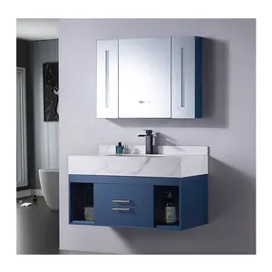 Modern makyaj seti su geçirmez tek lavabo gemi yüzen banyo ışık aynası ile ahşap banyo dolabı