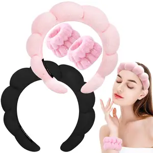 Spa Headband para lavar o rosto Wristband Set Esponja Maquiagem Skincare Headband Wrist Toalhas Hairband para Mulheres Meninas