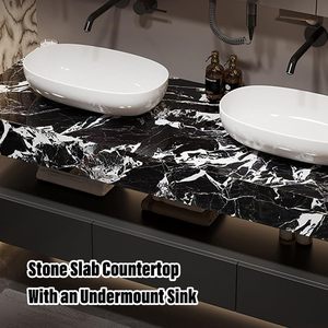 Mueble de Baño Moderno de Lujo en Blanco y Negro, con Doble Cajón, <span class=keywords><strong>Lavabo</strong></span> Integrado y Espejo con Gabinete LED Inteligente - Product Image 6