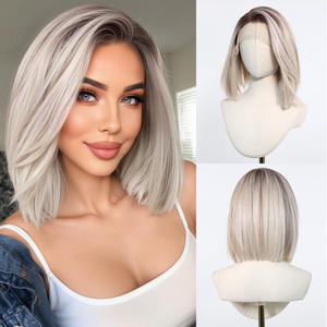 Nouveaux produits Perruques Lace Front HD 13x6 <span class=keywords><strong>Blond</strong></span> Platine Ombré Bob avec Raie Libre, Bonnet en filet respirant et Ligne de Cheveux Naturelle pour Femmes - Product Image 3