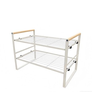 Organiseur de rangement en fer à double couche de style japonais avec poignées en bois pour le comptoir de cuisine et l'organisation du bureau - Product Image 3