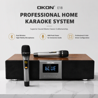 Sistem Karaoke Rumah OKON E18 5 Unit Speaker Driver dengan Mikrofon Nirkabel Ganda Terintegrasi Speaker Kayu untuk Pesta Rumah KTV