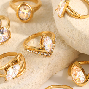 StainlessSteel 18K Gold Plated Marquise Zircon <b>Ring</b> Luxury Stackable <b>Statement</b> Finger <b>Ring</b> For Women Party Daily Fashion Jewelry - Product Image 6