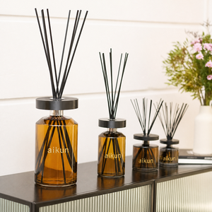 Aikun Large Capacity Clear Glass Amber Oil Black Collar Reed <b>Diffuser</b> Set with Multiple Black Sticks and Protective Gift Box - Product Image 2