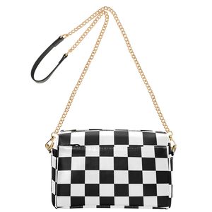 Bolso de Hombro al por Mayor con Correa de Cadena, Cuero Personalizado a Cuadros Blanco y Negro, Bandolera para Mujer, Mini Bolso Cuadrado - Product Image 2