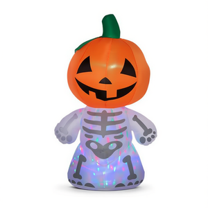 Decorazione gonfiabile da giardino a forma di scheletro di zucca di Halloween, in PVC illuminato per feste e vacanze - Product Image 1