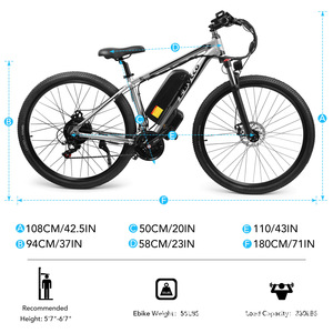 Vélo à moteur central sans balais 750W 48V en aluminium 26 pouces 21 vitesses Suspension avant Freins à disque Batterie au lithium - Product Image 2