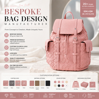 Mochila Plegable Personalizada de Cuero PU Ligero para Mujer, Cierre de Solapa con Cremallera, Bolsillos Laterales, Gran Capacidad, Fabricante OEM ODM, MOQ Bajo