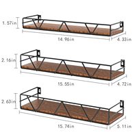 Paquete de 3 Estantes Flotantes Rústicos de Pared, Estantes de Almacenamiento de Metal Industrial con Rejilla Protectora de Madera para Baño