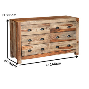Solid Sheesham Wooden Sideboard <b>Chest</b> of Drawers with 6 <b>Storage</b> Drawers | Rustic Wooden Cabinet | Bedroom <b>Storage</b> Unit - Product Image 6