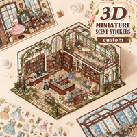 Autocollants de scène miniature 3D personnalisés DIY, thème café victorien, bibliothèque, maison de poupée shabby chic, livre d'autocollants créatifs