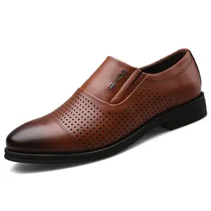 A057-mocasines formales de cuero para hombre, zapatos masculinos de oficina, elegantes, de estilo clásico marrón, sin cordones