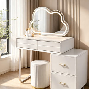 Modern Makeup Vanity <b>With</b> Lighted Cloud Mirror And Storage <b>Drawers</b> Bedroom <b>Dressing</b> <b>Table</b> <b>With</b> Stool - Product Image 4