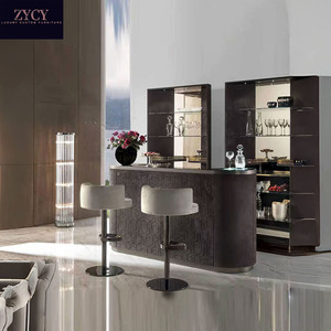 Juego de bar de vinos <span class=keywords><strong>con</strong></span> espalda abierta de primera calidad, <span class=keywords><strong>mesa</strong></span> de madera maciza, fregadero integrado, <span class=keywords><strong>nevera</strong></span>, taburetes giratorios de terciopelo de acero inoxidable, armario <span class=keywords><strong>con</strong></span> espejo, comedor - Product Image 3