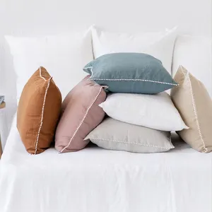 Wholesale household indoor decor solid color linen throw pillow cover modern pure linen pillow cover