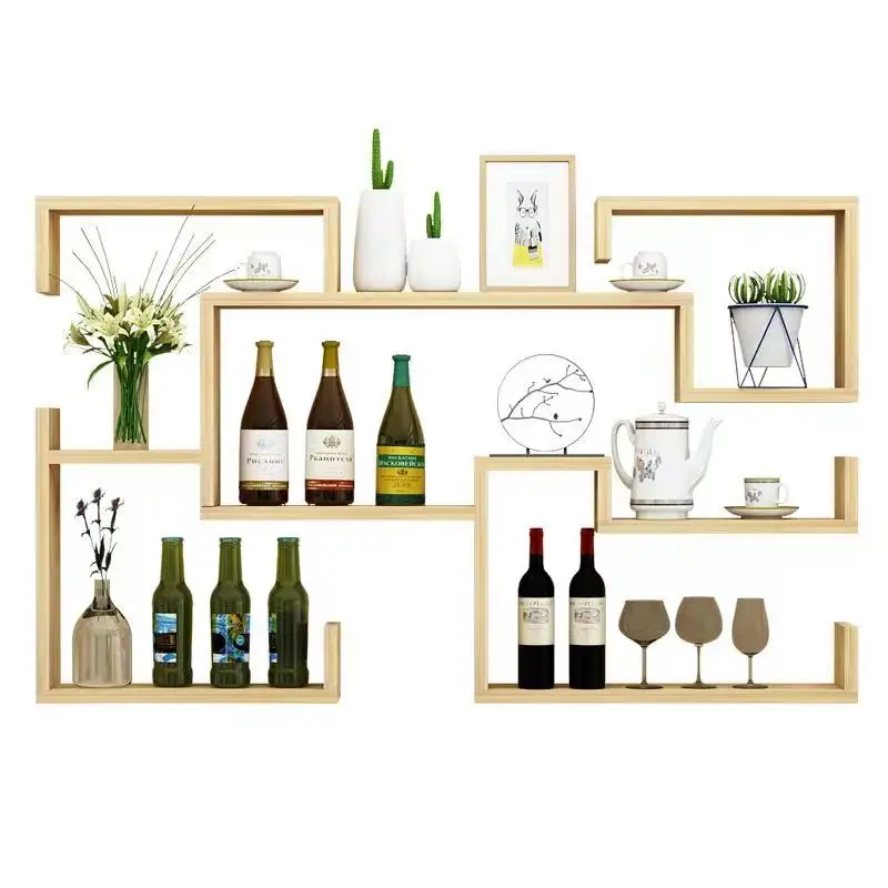 Modern minimalizm duvara monte ekran standı katı ahşap şarap dolabı ahşap şarap rafı