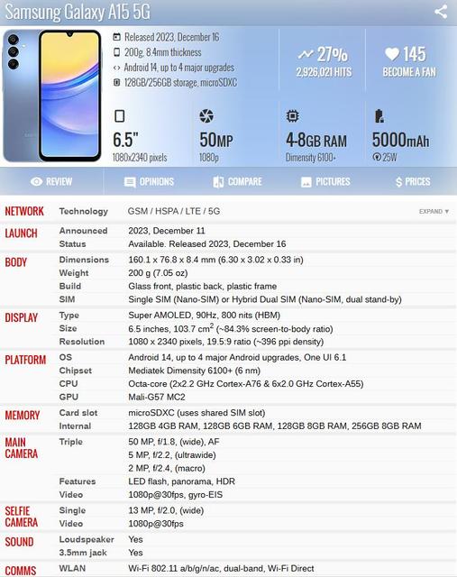 Used Phone Wholesale Android Smartphone for Amsung A15 Second Hand Smart Phone 128GB for Amsung A15 5G 128GB Mobile Phone