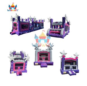 Parcours d'obstacles gonflable et château gonflable Star - Aire de jeux interactive pour enfants, violet et rose, pour les fêtes, les événements et les jeux en plein air - Product Image 1