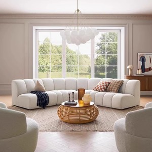 Sofá Seccional de estilo nórdico GEDO, tela de lana de cordero pequeña grande en forma de arco semicircular para el hogar - Product Image 4