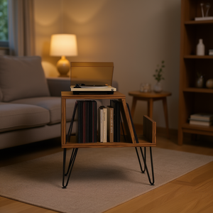 Soporte moderno de madera para tocadiscos con estante de almacenamiento para dormitorio, sala de estar, oficina, diseño minimalista, mueble para tocadiscos. - Product Image 2