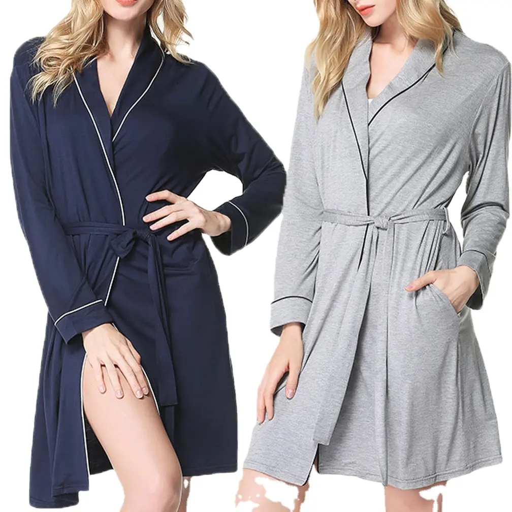 Examples Wholesale Woman Designer Solid Bath Robes Cozy OEM Bamboo Custom Cotton Women Robes