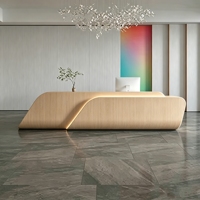 Comptoir de réception moderne en bois courbé et élégant avec éclairage LED, table de réception robuste pour spa, salon, salle d'attente, entrée d'entreprise