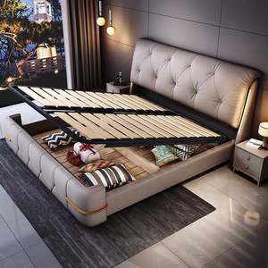 कारखाने की कीमत आधुनिक लक्जरी बेडरूम फर्नीचर बड़े डबल बेड फ्रेम चमड़े सेट भंडारण प्रकाश के साथ नरम अप-होल्स्टेड बेड - Product Image 4