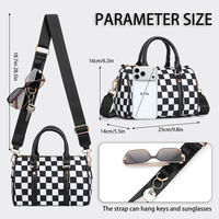 Sac Boston à carreaux pour femme, sac à main matelassé en nylon avec poignée supérieure, sac à bandoulière léger avec sangle réglable