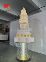 Base Giratoria para Pastel de Acrílico con Forma de Castillo de Fiesta, Diseño 3D, con Luces LED Multicapa, Base Giratoria de PVC para Bodas con Ruedas
