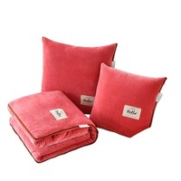 Couverture et oreiller pour bébé en velours brodé double face, polaire corail personnalisée, couette chaude à double usage pour le bureau et la voiture