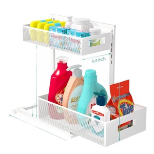 Meuble de rangement moderne pour évier de cuisine, armoire autoportante avec panier coulissant, double niveau, pour machine à laver domestique, en acier inoxydable, étanche - Product Image 1