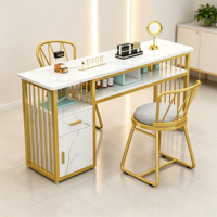 Table de manucure de luxe double poste de travail avec tabouret pour salon de beauté et spa des ongles