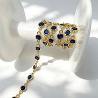 Chaîne de bijoux en gros avec zircons multicolores et multiformes, vendue au mètre, maillons de collier en pierres turquoise, émeraude, fuchsia, noires et bleues