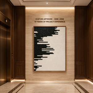 Black Abstract Wood Relief Large Hand Painted <b>Framed</b> Painting on <b>Canvas</b> for Hotel Lobby Wall Decor House Interior Decoration - Product Image 1