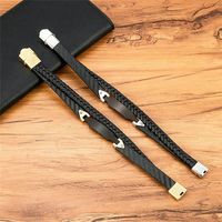 Bracelet pour homme en acier inoxydable 316l personnalisé, gravé, plaqué or 14k 18k, bracelet en cuir tressé multi-couches tendance pour homme