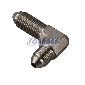 Fourage Acero inoxidable JIC Bulkhead Fitting 90 grados-3 AN AN3 Macho Flare Brake Line Bulkhead Fitting Union Adapter