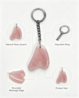 Porte-clés en pierre de quartz rose naturel Gua Sha, taille de poche, outil de massage portable pour le visage, les yeux et le corps, accessoire de sac