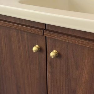 Middle ancient style <b>walnut</b> wood milk coffee colored ceramic integrated basin bathroom <b>cabinet</b> - Product Image 4