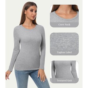 Haut à manches longues pour femme personnalisé, col rond, en viscose douce de bambou, chemise de détente, tailles S à XXL - Product Image 2